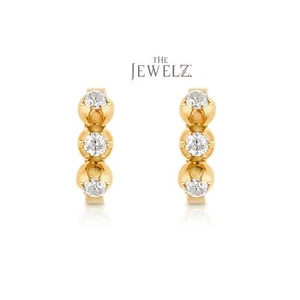 14K Gold 0.25 CT Three VS/F-G Diamond Huggie Hoop Earrings - The Jewelz - Picture 1 of 5