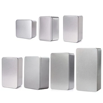 Small Silver Metal Tin Box Empty Storage Box Money Coin Key Storage Container - Image 1 of 4