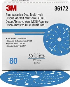 3M Hookit Dischi Abrasivi Blu 36172, Multiforo, 6 pollici, Grado 80+, Confezione da 50 - Foto 1 di 11