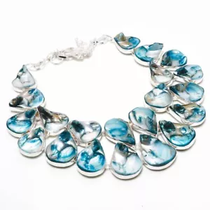 Blue Mother Of Pearl Gemstone Handmade Fashion Necklace Jewelry 18" SR 4055 - Picture 1 of 6