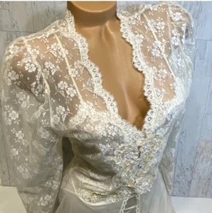 Vintage Braut Victoria's Secret Peignoir Set Nylon Satin Spitze Nachthemd Morgenmantel - Bild 1 von 19