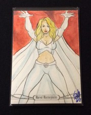 2016 MARVEL MASTERPIECES JOE JUSKO SKETCH CARD WHITE QUEEN ELFIE LEBOULEUX DRAWN