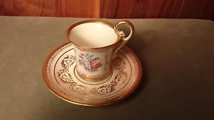 JUEGO DE PLATILLO DE TAZA DEMITASSE VINTAGE LIMOGES FRANCÉS ELEGANTE PIEZA DE GABINETE - DORADO/BLANCO - Imagen 1 de 10