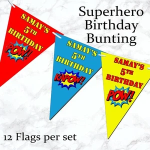 Personalisierte Dreieck Superheld Wimpel Banner Geburtstag Party - Heldengeburtstag - Bild 1 von 1