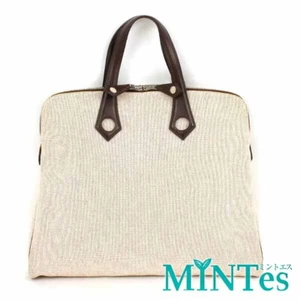 Auth Hermes Sac Ibou MM handbag natural dark brown toile ash leather daily [Used - Picture 1 of 6