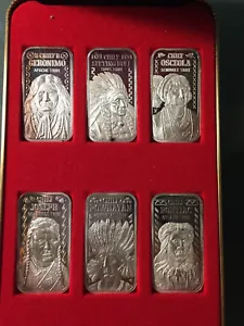 Lote de 6 barras artísticas de plata The Silver Mint, The Great Indian Chiefs de 20 g .999 - Imagen 1 de 9