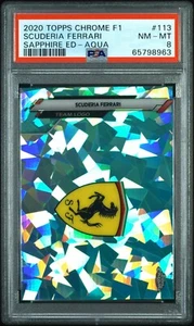2020 Topps F1 Chrome Formula 1 Sapphire Ferrari Team Logos #113 Aqua /99 PSA 8 - Picture 1 of 2
