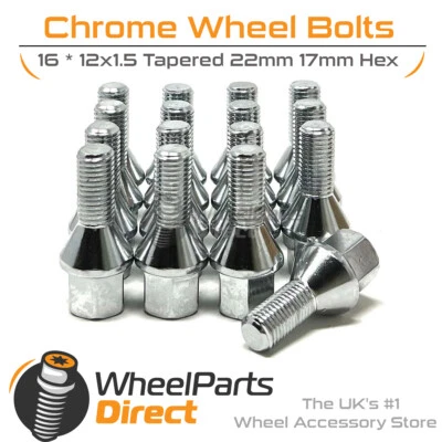 Wheel Bolts (16) 12x1.5 Chrome for Opel Tigra TwinTop 04-09 on Original Wheels - Image 1 of 4