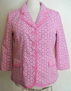 Victor Costa Occasion Pink/White Bold Geometric Cottn Eyelet Blazer Jacket Top-L - Picture 1 of 7