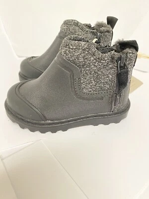 NWT ZARA boys black warm  BOOTS  bow zip memmory effects sz baby usa 4.5 #B394 - Image 1 of 4