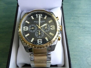 Akribos XXIV AK774 Black Dial 44 mm 3 Subdials Two Tone Stainless Steel Bracelet - Picture 1 of 7