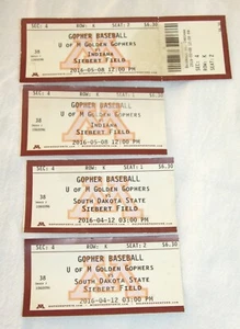 University of Minnesota Gopher Baseball ticket stubs 2016 South Dakota Indiana - Picture 1 of 1