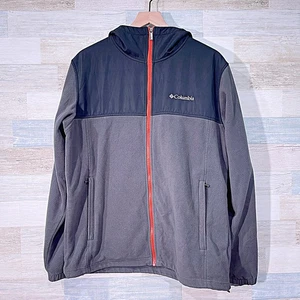 Chaqueta polar con cremallera completa COLUMBIA gris roja con capucha al aire libre senderismo para hombre grande - Imagen 1 de 6