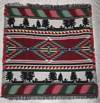 Manta colorida de colección para canoa/árboles nativos americanos - 50"x53" ¡Hermosa! Usado en excelente estado Foto 1 de 4