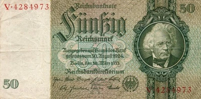 XXX-Rare genuine 50 Reichsmark 3. reich nazi banknote 1933 fine con und. X !! - Image 1 of 2