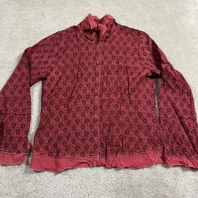Blusa J. Jill Mujer M Roja Volantes Encaje Botón Delantero Manga Larga Borde Boho Foto 1 de 4
