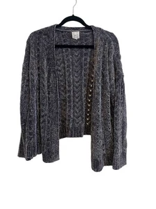 Hippie Rose Gray Cable Knit Cardigan Sweater, Size XL - Picture 1 of 4