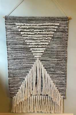 Boho Wall Hanging Gray/black/ivory Bohemian Woven Tapestry Fringe Decor 24 x 36 - Image 1 of 4