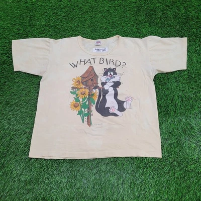 Vintage 80s Funny Bird Cat Crop-Top Shirt Womens L 22x23 USA - Image 1 of 4