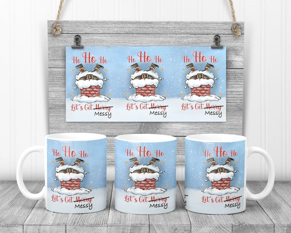Santa Ho Ho Ho Lets Get Merry/Messy, 11oz Ceramic Cup, Funny Bestie Gift, - Image 1 of 1