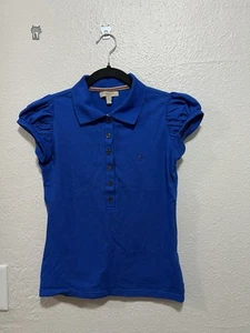 Burberry Brit Polo Shirt Blue Nova Check Trim Size XS Women’s Ruched Sleeves - Bild 1 von 8