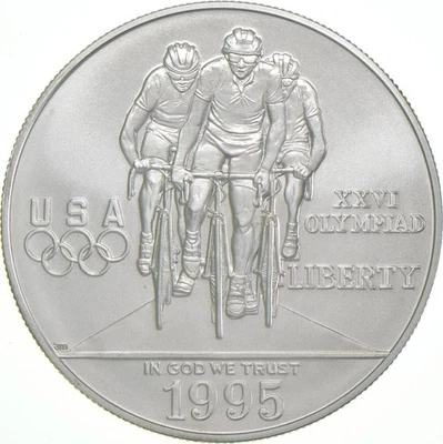 Dólar de plata conmemorativo de ciclismo olímpico 1995-D sin circular $1 Foto 1 de 3
