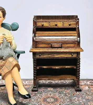 Dollhouse Miniatures Colonial Roll Top Desk Wooden Wood Brown - Image 1 of 4