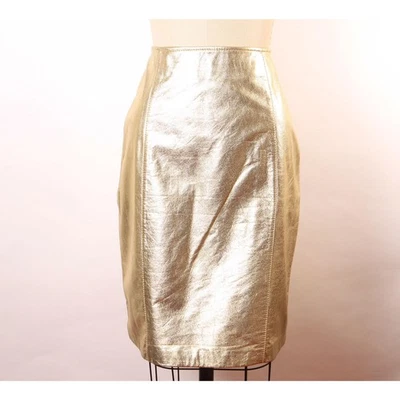 Falda lápiz de cuero metálico dorado Deadstock años 80 - talla 14 Foto 1 de 4