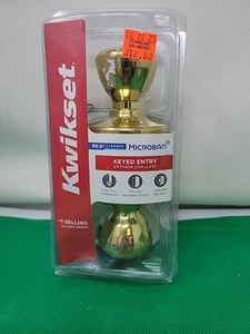 Kwikset Hall & Closet Brass Door Knob Gold Tone Standard Microban Technology - Picture 1 of 5