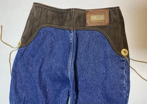 Vintage Lawman Denim Slim Fit High Waisted Jeans Blue Brown - Picture 1 of 10