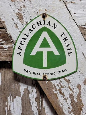VINTAGE APPALACHIAN TRAIL PORCELAIN SIGN OLD SMOKY MOUNTAINS SCENIC HIKE PARK AT - Image 1 of 4