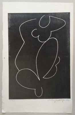 Abstrahierter sitzender weiblicher Akt - signierter Linolschnitt Auflage 30 1954 - Bild 1 von 4