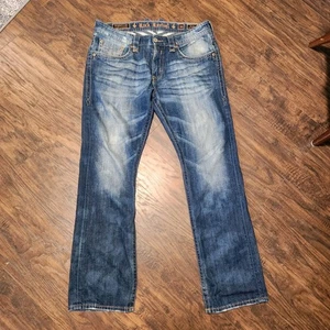 Pantalones de mezclilla Rock Revival para hombre Evan Alt etiqueta recta 36 bolsillos con solapa desgastados 39 - Imagen 1 de 10