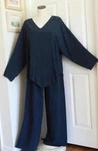 2 piezas Tienda Ho Azul Marino Rayas Boucle Algodón Marroquí 53"B Asym Top y Pantalones de Bolsillo OS - Imagen 1 de 15