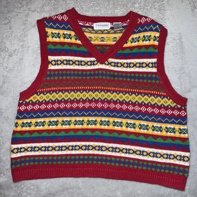 Chaleco de Colección Nuggets Negro Rojo Rayas Cuello en V Tejido Abotonado Talla Grande Mezcla Ramie Foto 1 de 4