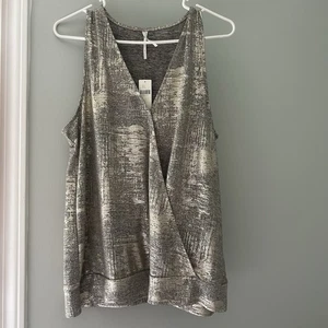 Anthropologie Damen Gold Metallic ärmellos Surplice Wickel Tank Top Neu mit Etikett Größe XL - Bild 1 von 10