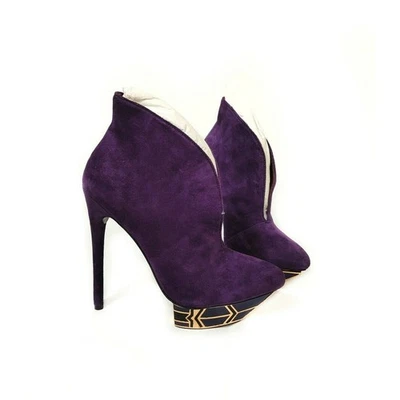 Botines de aguja plataforma dorada gamuza púrpura Ivy Kirzhner nuevos sin etiquetas $850 talla 6 Foto 1 de 4