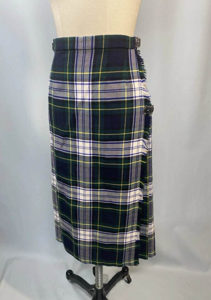 Falda Tartán Vintage TALLA PEQUEÑA 8 Cuadros Azul Verde Kilt Hebilla Midi Plisada Foto 1 de 4
