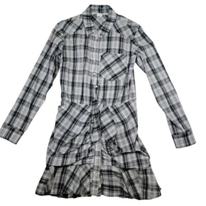 Veronica Beard Valle Plaid Mini Dress Women's Sz 4 White Black Pearlsnap Ruched - Picture 1 of 8