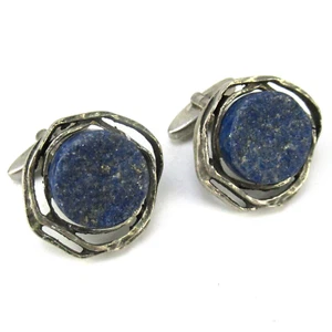 VINTAGE Manschettenknöpfe 835er Silber Brutalist Lapislazuli Silver Cufflinks - Bild 1 von 5