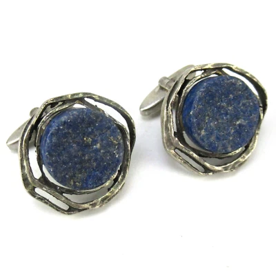 VINTAGE Manschettenknöpfe 835er Silber Brutalist Lapislazuli Silver Cufflinks - Bild 1 von 4