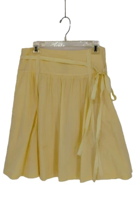 London Jean Chino Woman Yellow Full Short Skirt Size 8 Lined Zipper Ribbon Belt - Image 1 of 4
