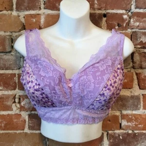 Rhonda Shear Lavender Purple Floral Pin Up Lace Retro Bra New Removable Pads - Picture 1 of 4