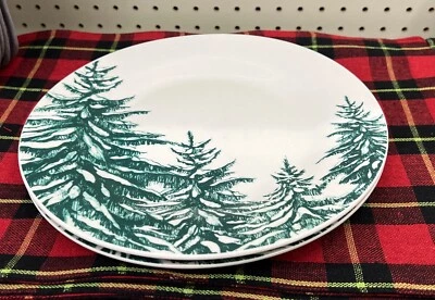 2- New Royal Norfolk Christmas Dinner Plate Winter Green Trees Snow
