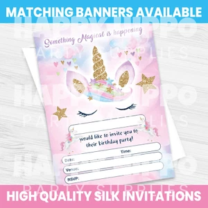 10 x UNICORN BIRTHDAY PARTY INVITATIONS GIRL BIRTHDAY INVITES UNICORN INVITES - Picture 1 of 1