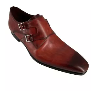 Magnanni for Neiman Marcus Double Monk Men's 8 Red Leather Dress Shoes Loafers - Picture 1 of 22