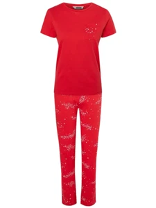 Ladies Star Print Pure Cotton Pyjama PJ Set Short Sleeve - Picture 1 of 3