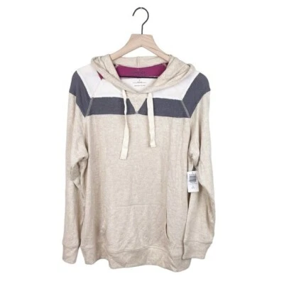 NEW Torrid Super Soft Plush Long Sleeve Lounge Hoodie Oatmeal Heather Stripe 1X - Image 1 of 4