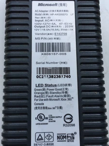Microsoft XBOX 360 AC Adapter POWER SUPPLY HP AW205EF3 REV:3 5A, 63Hz, 203W - Picture 1 of 7
