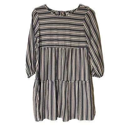 Antiguo Vestido Columpio Azul Marino a Rayas en Niveles Mangas Globo Hasta la Rodilla Niñas Talla L Foto 1 de 4